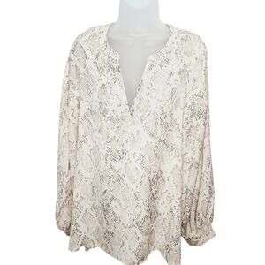Ava & Viv Snake Print Blouse Womens 3X NWT Long Sleeve V Neck Business Casual